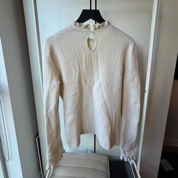 Maje | Cream Ribbed Ruffle-Trim Sweater - Picture 3 of 7